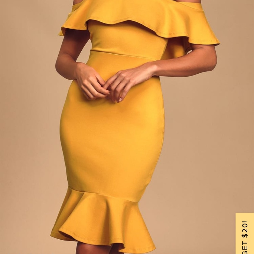 Mustard strapless dress
